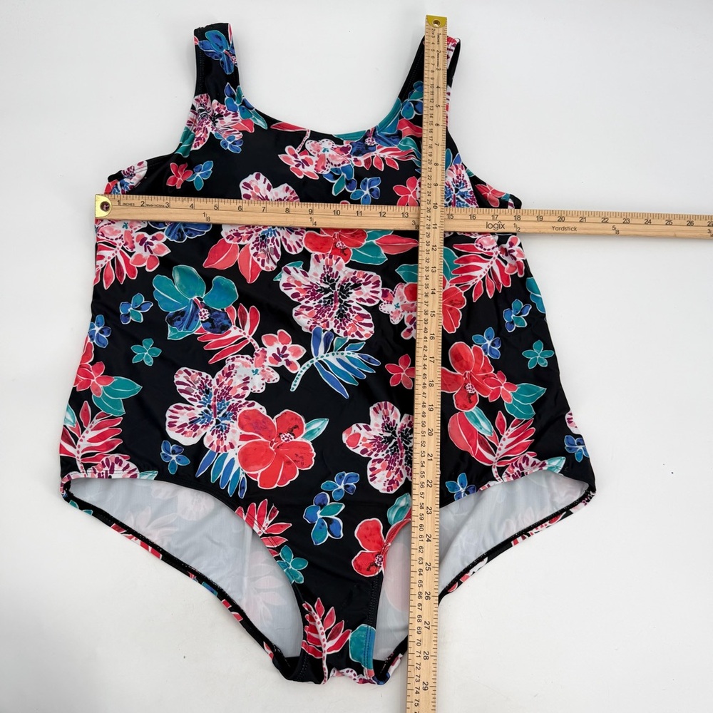 BLAIR Swimsuit Womens 18W Black Floral One Piece Scoopneck Bathing Suit - Picture 9 of 10